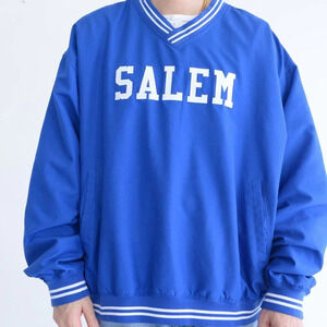 VTG 90S Holloway Blue Embroidered Salem V Neck Windbreaker  Pullover Jacket 2XL